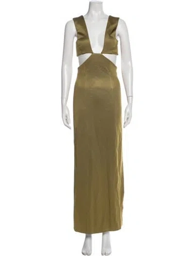 Pre-owned Galvan V-neck Long Dress In Green