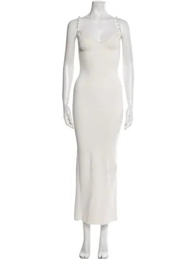 Pre-owned Galvan V-neck Long Dress In Neutral