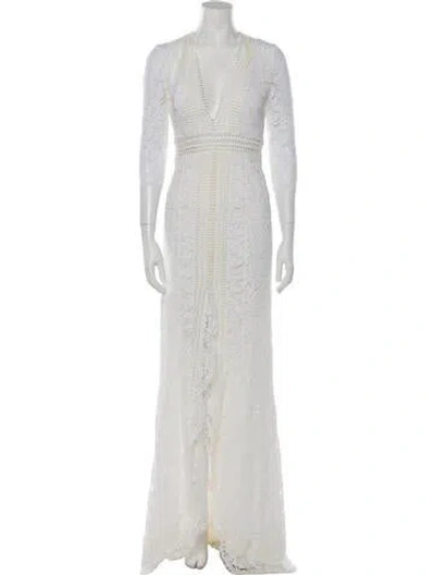 Pre-owned Galvan V-neck Long Dress In Neutral