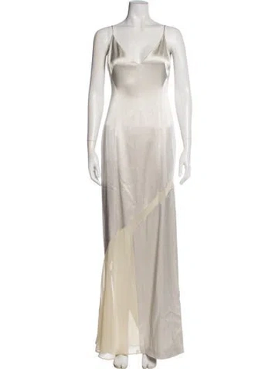 Pre-owned Galvan V-neck Long Dress In Neutral