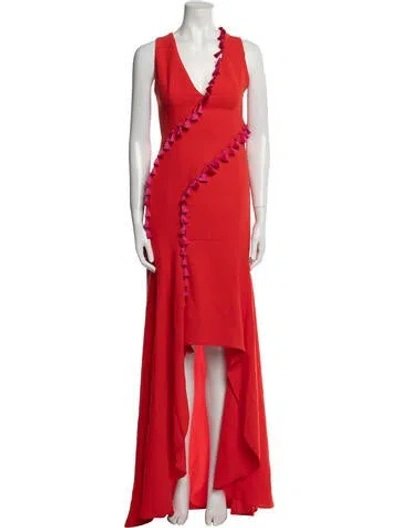 Pre-owned Galvan V-neck Long Dress In Orange