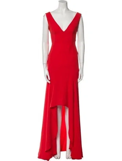 Pre-owned Galvan V-neck Long Dress In Red