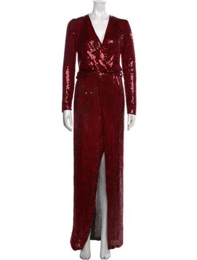 Pre-owned Galvan V-neck Long Dress In Red