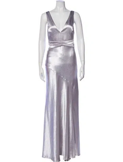 Pre-owned Galvan V-neck Long Dress In Silver