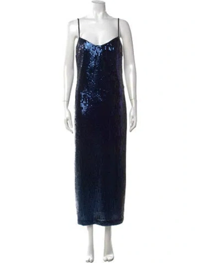 Pre-owned Galvan V-neck Long Dress W/ Tags In Blue