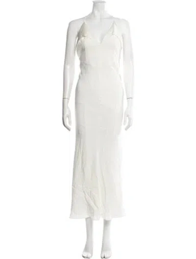 Pre-owned Galvan V-neck Long Dress In White
