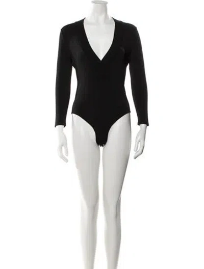 Pre-owned Galvan V-neck Long Sleeve Bodysuit In Black