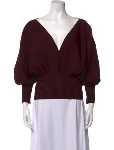 Pre-owned Galvan V-neck Long Sleeve Top In Burgundy
