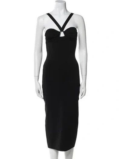 Pre-owned Galvan V-neck Midi Length Dress In Black