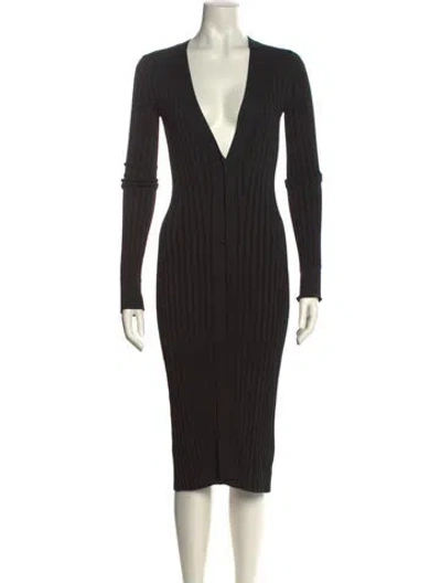 Pre-owned Galvan V-neck Midi Length Dress In Black