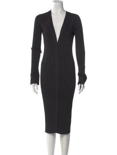 Pre-owned Galvan V-neck Midi Length Dress In Black