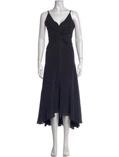 Pre-owned Galvan V-neck Midi Length Dress In Black