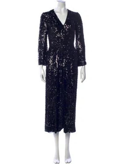 Pre-owned Galvan V-neck Midi Length Dress In Blue