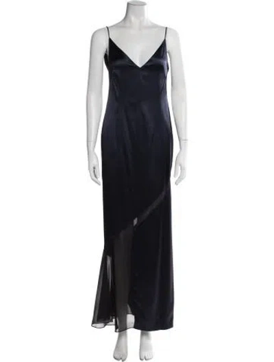 Pre-owned Galvan V-neck Midi Length Dress In Blue