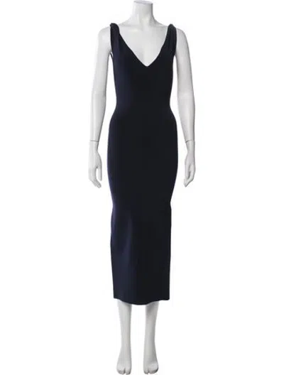 Pre-owned Galvan V-neck Midi Length Dress In Blue