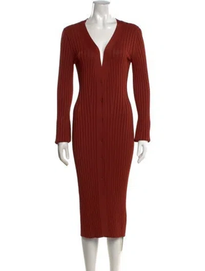 Pre-owned Galvan V-neck Midi Length Dress In Brown