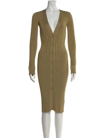 Pre-owned Galvan V-neck Midi Length Dress In Gold