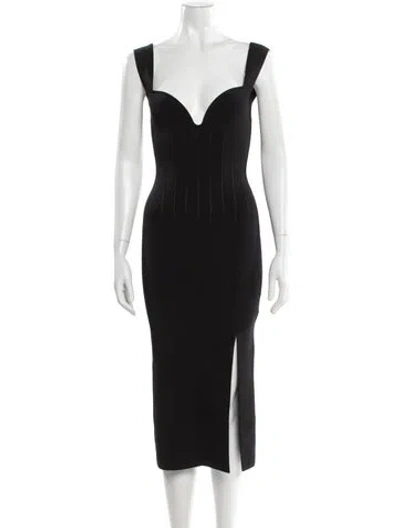 Pre-owned Galvan V-neck Midi Length Dress In Gray