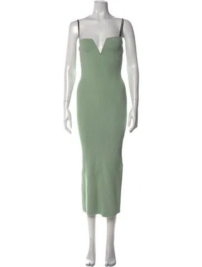 Pre-owned Galvan V-neck Midi Length Dress In Green