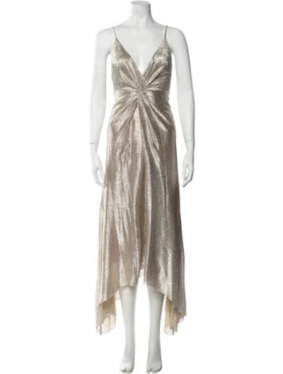 Pre-owned Galvan V-neck Midi Length Dress In Metallic/neutrals