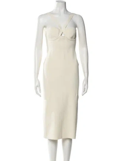 Pre-owned Galvan V-neck Midi Length Dress In Neutral