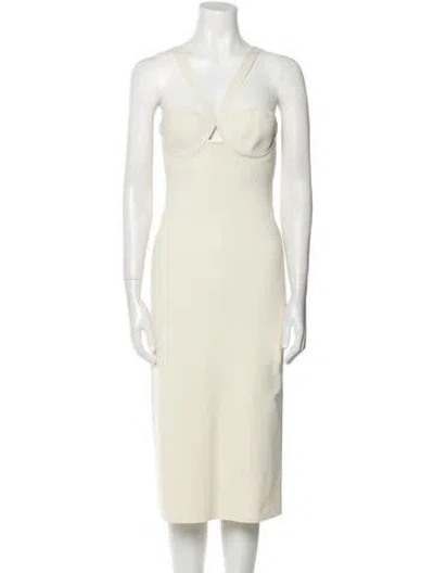 Pre-owned Galvan V-neck Midi Length Dress In Neutral
