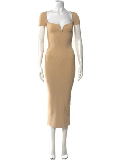 Pre-owned Galvan V-neck Midi Length Dress In Neutrals