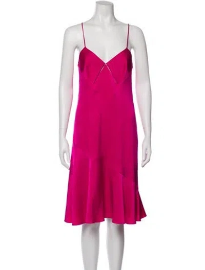 Pre-owned Galvan V-neck Midi Length Dress In Pink