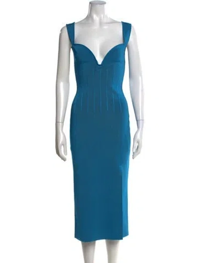 Pre-owned Galvan V-neck Midi Length Dress W/ Tags In Blue