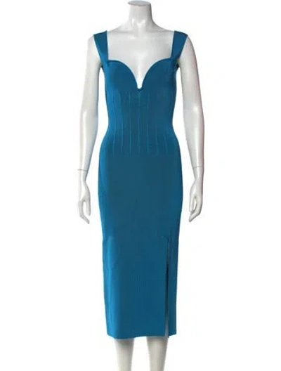 Pre-owned Galvan V-neck Midi Length Dress W/ Tags In Blue