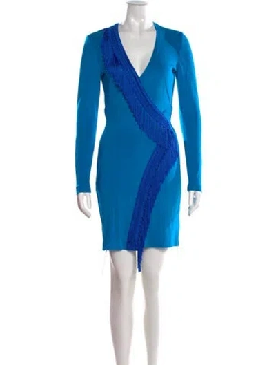 Pre-owned Galvan V-neck Mini Dress In Blue
