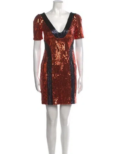Pre-owned Galvan V-neck Mini Dress In Multi
