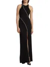 Galvan Black Embellished Stretch-knit Gown In Black