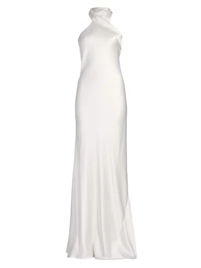 Galvan Women's Pandora Satin Halterneck Gown In Off White