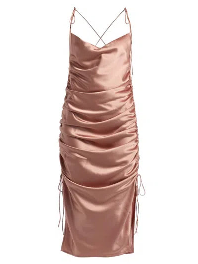 Galvan Women's Yasmine Satin Side-ruched Midi-dress In Brown