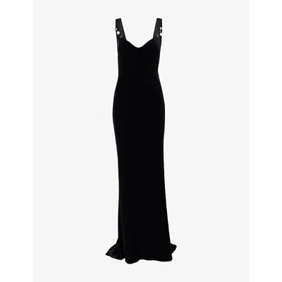 Galvan Womens Avedon Velvet Stretch-woven Maxi Dress Black