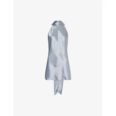 Galvan Womens Dove Blue Sienna Halterneck Scarf Satin Mini Dress