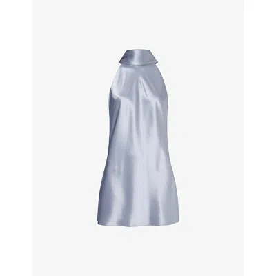 Galvan Womens Dove Sienna Halter-neck Satin Mini Dress In Gray