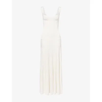 Galvan Womens  Aurelia Pleated Knitted Maxi Dress In Pearl