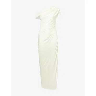 Galvan Womens Cascading Off-the-shoulder Satin Maxi Dress Lemon In White