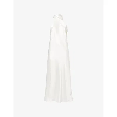Galvan Womens Off White Pandora Halterneck Woven Midi Dress
