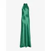 Galvan Womens  Sienna Halter-neck Satin Gown In Green