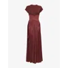 Galvan Womens Mahogony Cascading Cap-sleeve Stretch-jersey Maxi Dress In Brown