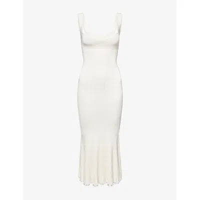 Galvan Womens Atalanta Beaded Ribbed-knit Maxi Dress Pearl In White