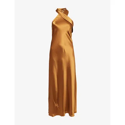 Galvan Womens Toffee Pandora Hanging-panels Woven Dress In Brown