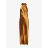 Galvan Womens Sienna Sash-tie Sleeveless Satin Gown Toffee
