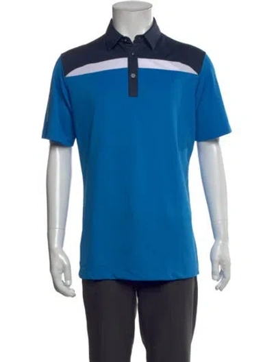 Pre-owned Galvin Green Colorblock Pattern Collar Polo Shirt In Blue