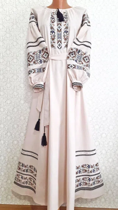 Pre-owned Galychanka Embroidered Blue Dress Boho Style Ukrainian Folk Ethnic Vyshyvanka S M L Xl Xxl
