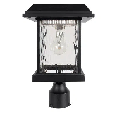Gama Sonic Aspen Black Solar Warm White Led Lantern Post Light With 3 In. Fitter In Matte Black;powder Coated Finish