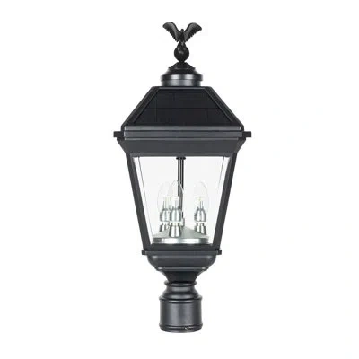 Gama Sonic Imperial Trio Bulb Solar Post Light With Trapezoidal Solar Panels And 3" Fitter Mount In Matte Black